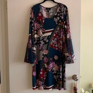 MKS dress with shear bell sleeves